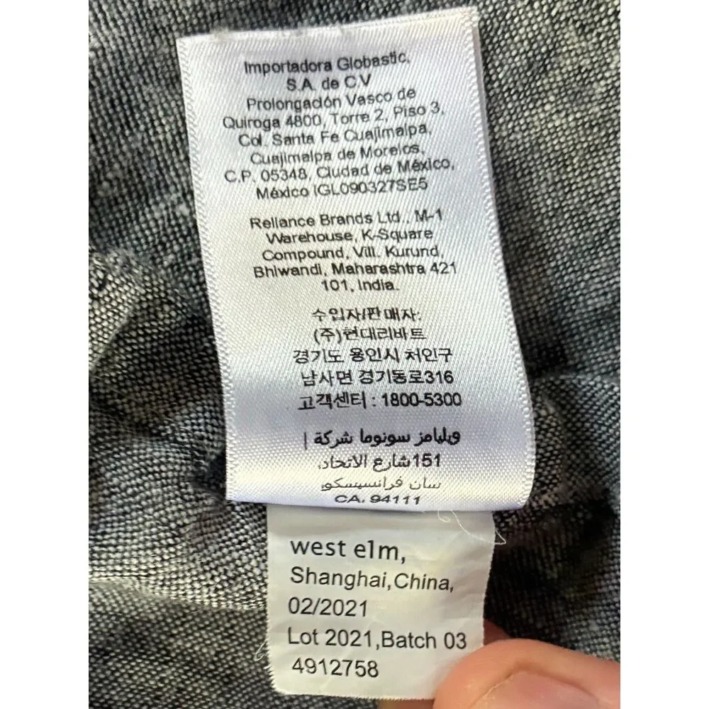WEST ELM Blue Gray 100% Linen Queen Flat Top Sheet   Size 102 x 90
